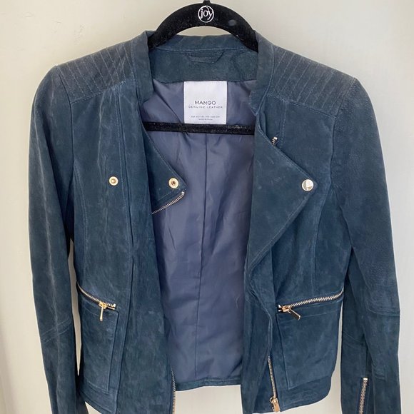 Women's Navy Leather Jacket - Picture 1 of 2